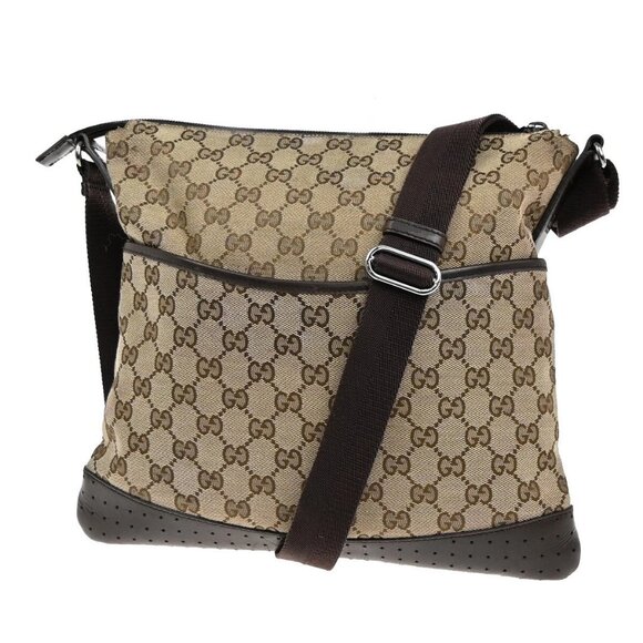 GUCCI Logo GG Pattern Crossbody Shoulder Bag Canvas Leather Brown SHW - Picture 12 of 16